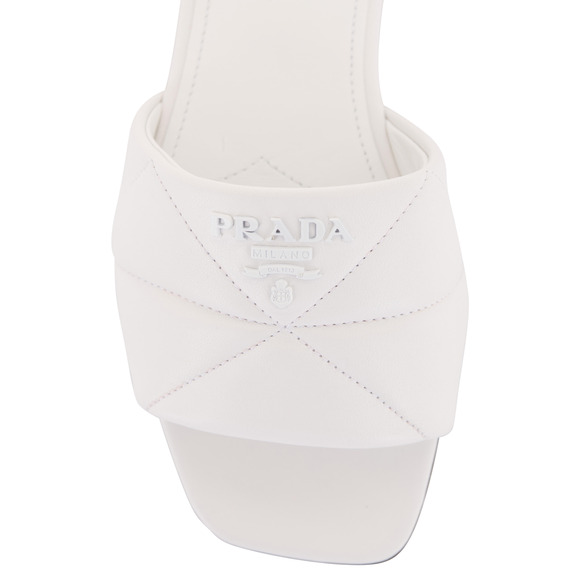 Prada White 55mm Quilted Nappa Leather Logo Slide Sandal Flat Sabots Mule 39.5 - Picture 8 of 16